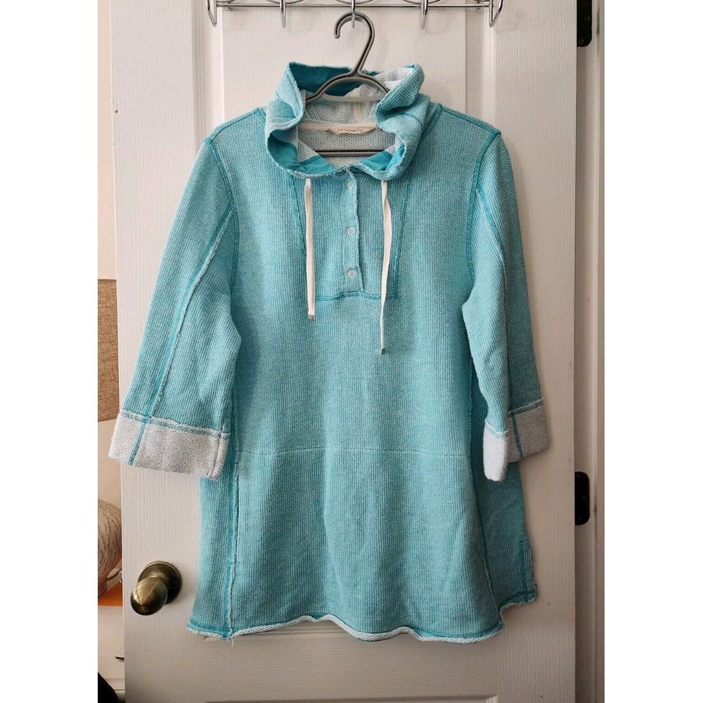 Soft Surroundings Womens‎ Pullover Hoodie Just Beachy French Terry Aqua Size L